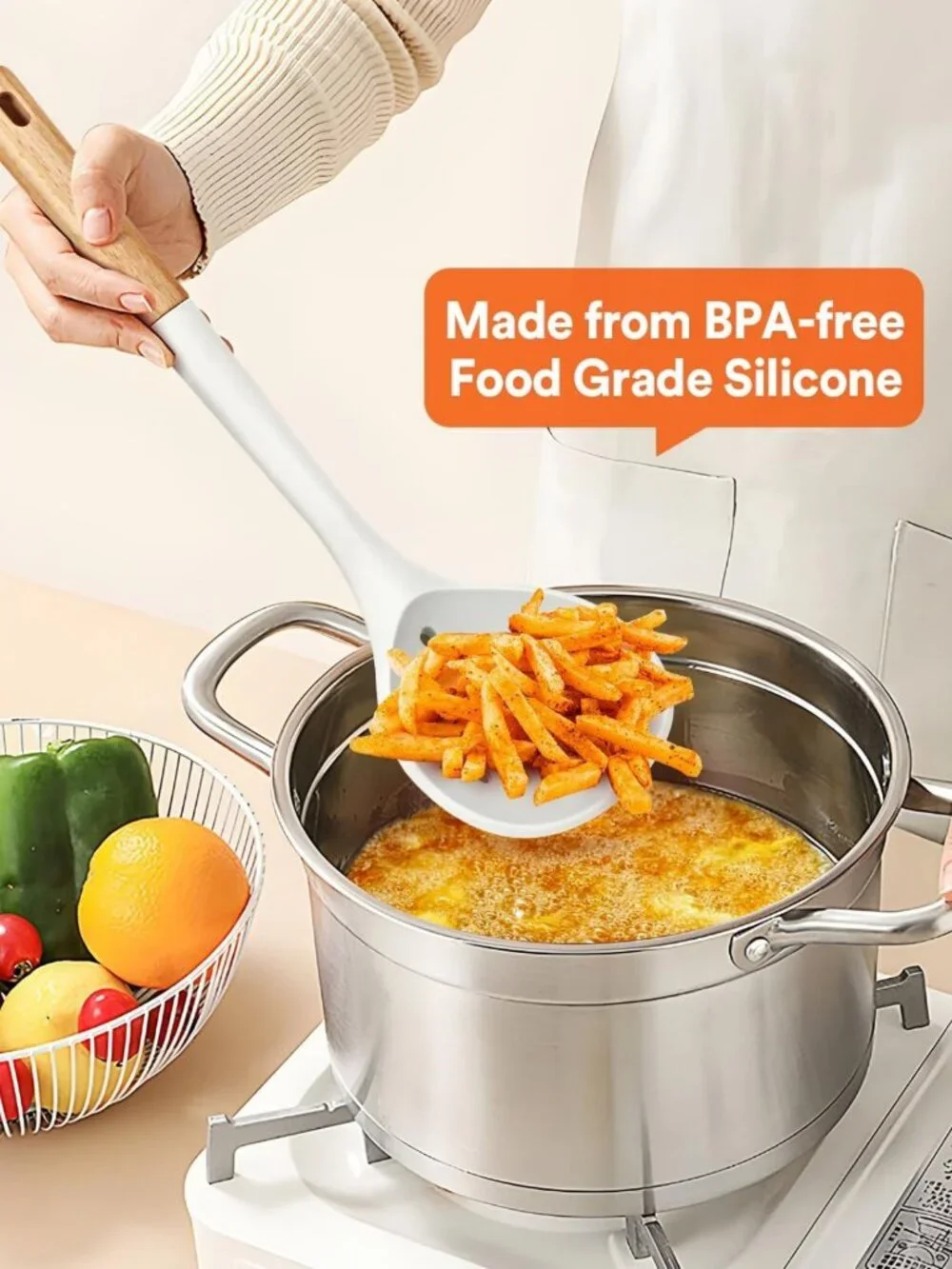 Large Heat-Resistant Kitchen Ladle Strainer & Slotted Spoon for Cooking & Frying